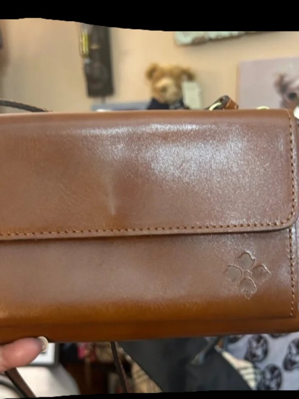 Patricia Nash Full‑Grain Leather Crossbody – Classic Saddle Bag – Rich Natural L
